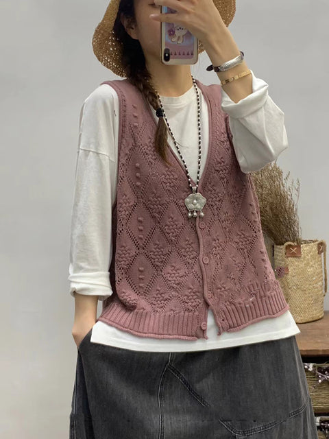 Women Artsy Knitted V-Neck Vest