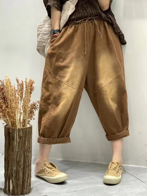 Pantaloni harem larghi con giunture vintage estivi da donna