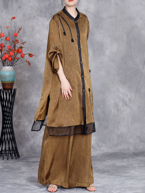 Women Summer Artsy Spliced Loose Button-up Shirt+Pants