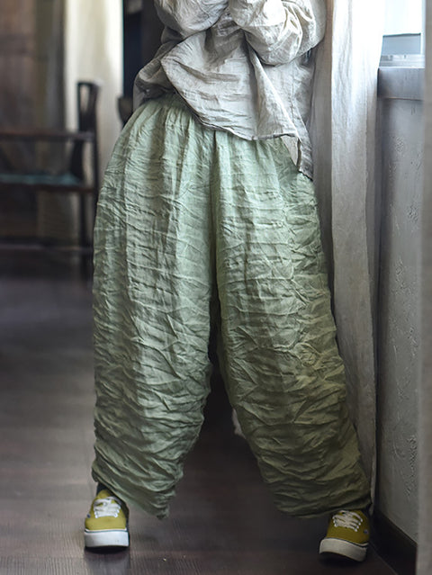 Pantaloni estivi vintage da donna in lino larghi e solidi