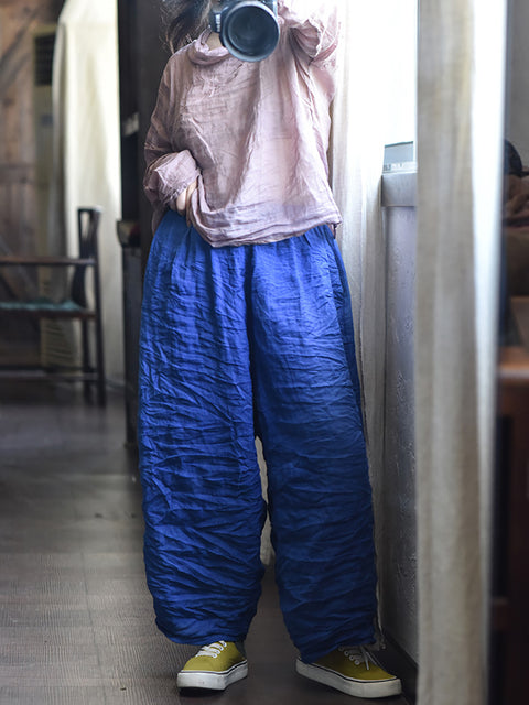 Pantaloni estivi vintage da donna in lino larghi e solidi