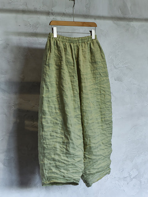 Pantaloni estivi vintage da donna in lino larghi e solidi