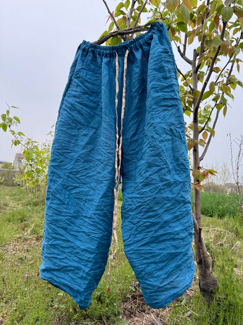 Pantaloni a gamba larga tinta unita vintage estivi da donna