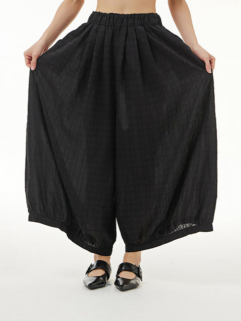 Women Summer Artsy Plaid Loose Thin Wide-leg Pants