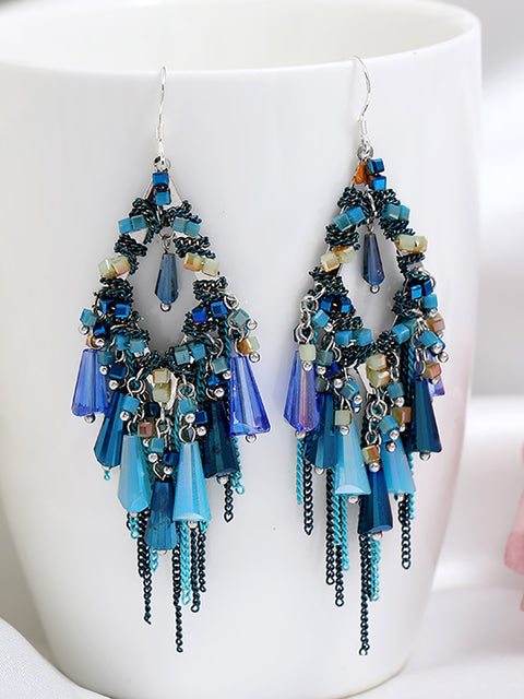 Bohemia Women S925Sliver Tassel Pandent Earrings