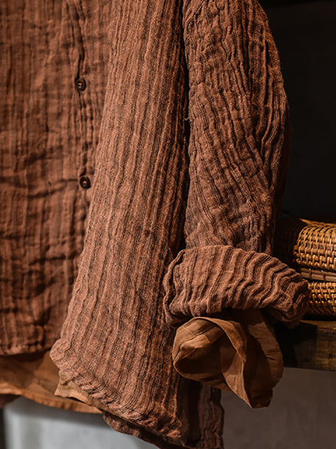 Camicia da donna in lino con bordo grezzo a righe vintage autunnali