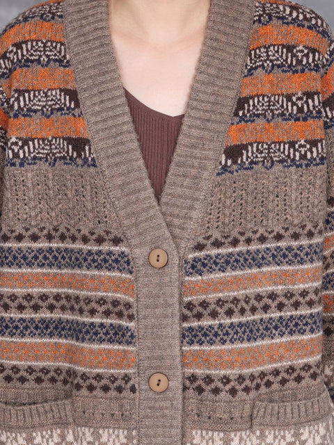 Cappotto cardigan in lana con bottoni a righe autunnali vintage da donna