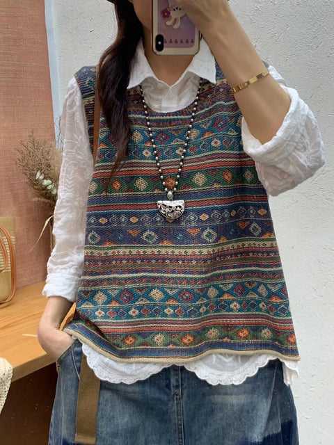 Gilet con cappuccio in maglia con ricamo floreale artistico autunnale da donna