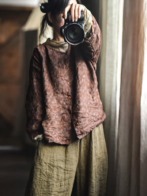 Cappotto in lino tinta unita autunno vintage da donna