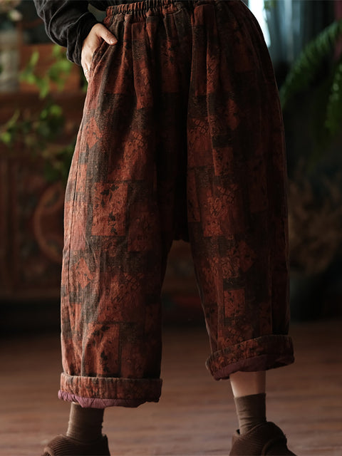 Pantaloni harem in cotone con giunture a fiori vintage autunnali da donna