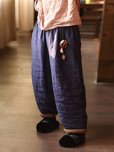 Pantaloni harem in cotone con giunture a fiori vintage autunnali da donna