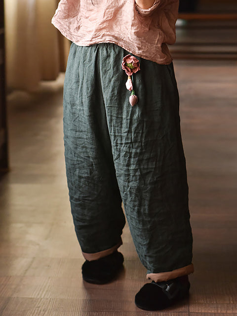 Pantaloni harem in cotone con giunture a fiori vintage autunnali da donna