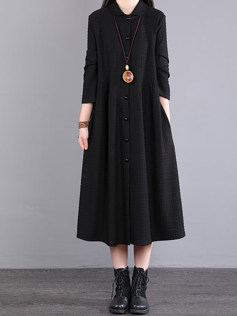 Plus Size Women Autumn Commute Solid Button Loose Dress