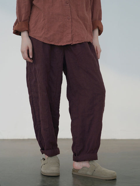 Women Autumn Vintage Solid Linen Loose Pants