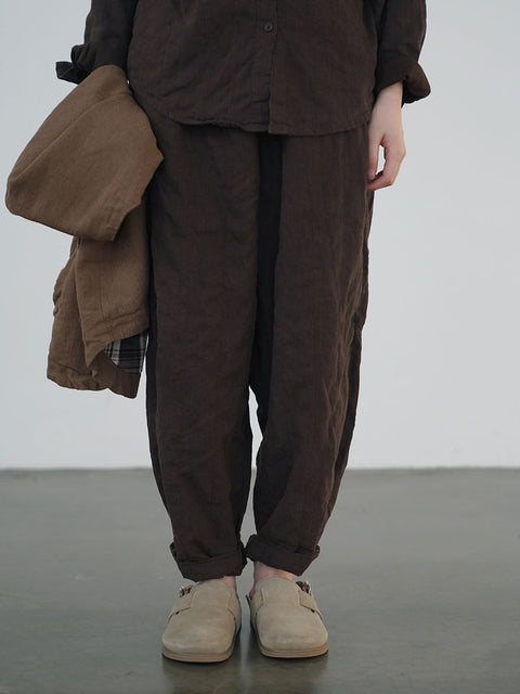 Women Autumn Vintage Solid Linen Loose Pants