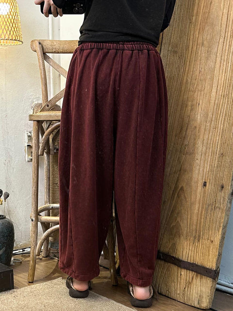 Pantaloni a gamba larga in lino a quadri casual estivi da donna