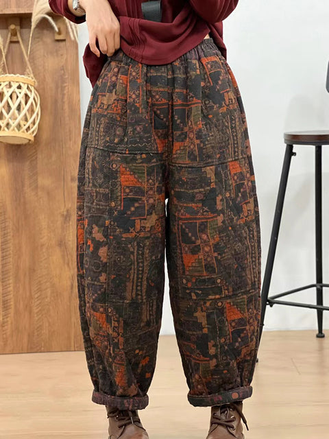 Pantaloni a gamba larga in lino a quadri casual estivi da donna