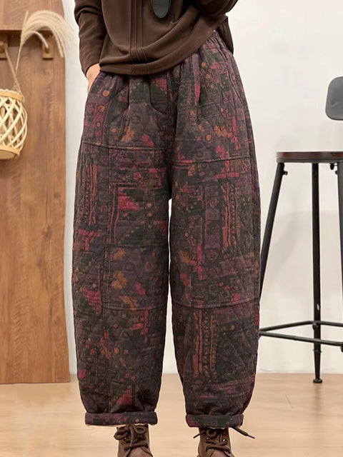 Pantaloni a gamba larga in lino a quadri casual estivi da donna