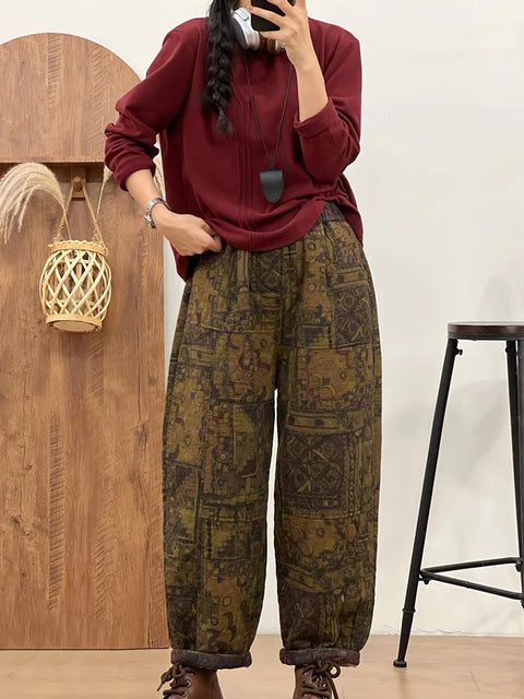 Pantaloni a gamba larga in lino a quadri casual estivi da donna