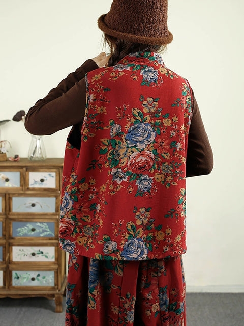 Gilet in cotone con patchwork di fiori etnici da donna