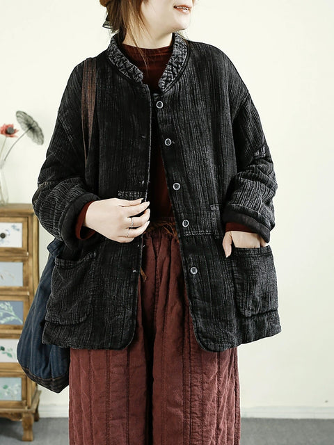 Cappotto in lino con scollo a V e cinturino colorblock autunnale vintage da donna