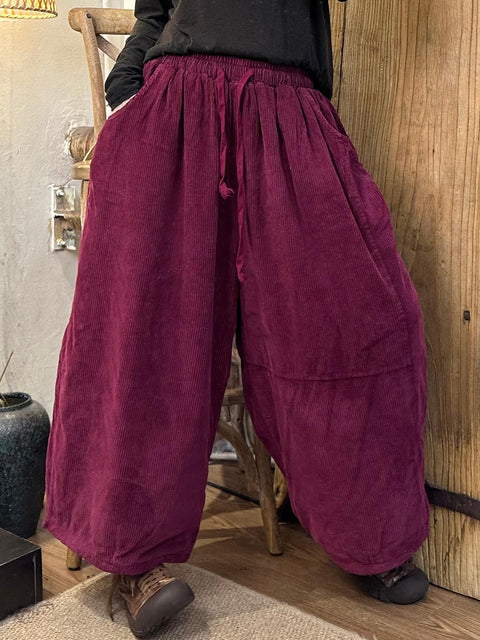 Pantaloni a gamba larga in lino a quadri casual estivi da donna