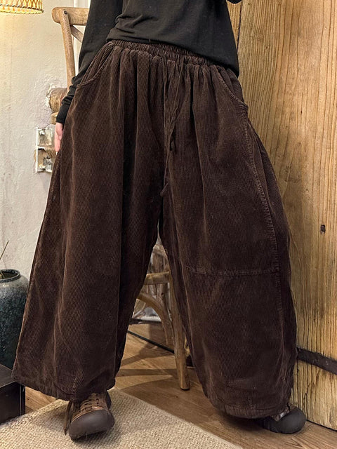 Pantaloni a gamba larga in lino a quadri casual estivi da donna