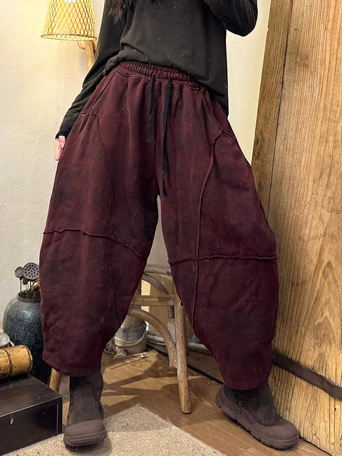 Pantaloni a gamba larga in lino a quadri casual estivi da donna