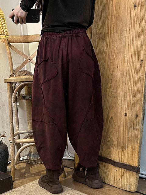 Pantaloni a gamba larga in lino a quadri casual estivi da donna