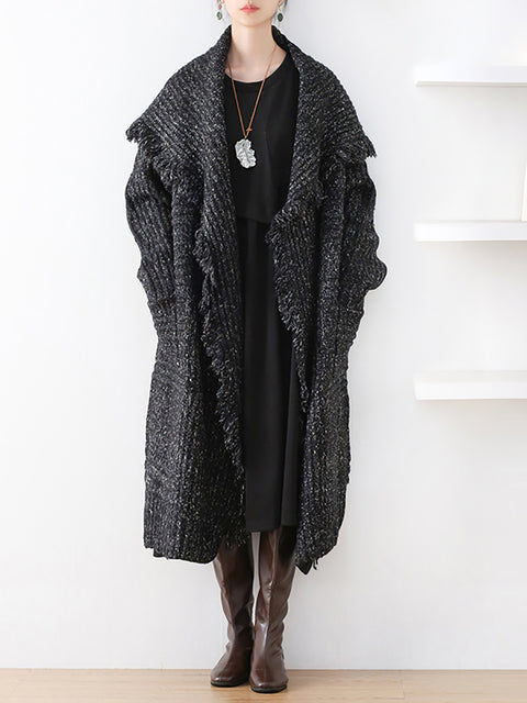 Women Autumn Artsy Tassel Shawl Collar Wool Sweater Coat