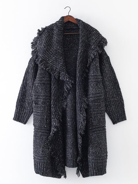 Women Autumn Artsy Tassel Shawl Collar Wool Sweater Coat