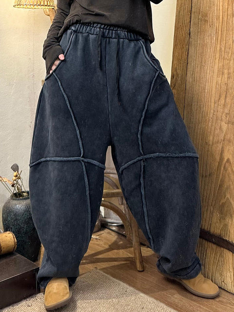 Women Winter Retro Spliced Loose Padded Harem Pants