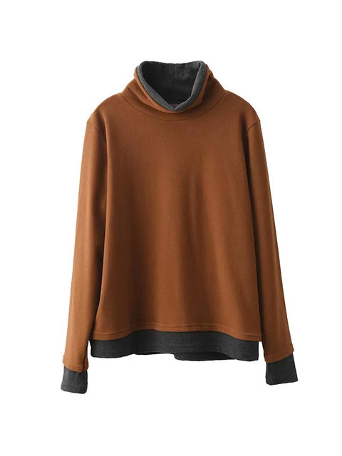 Felpa casual da donna in cotone con scollo a V e strisce colorblock autunnali