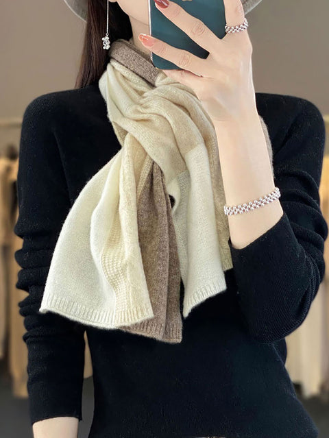 Women Warm Wool Winter Colorblock Knit Scarf