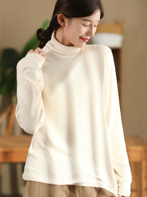 Women Casual Autumn Solid Turtleneck Botton Blouse