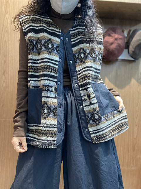 Gilet in cotone con patchwork di fiori etnici da donna