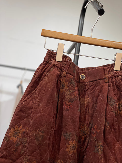 Pantaloni harem in denim con fiori retrò autunnali da donna