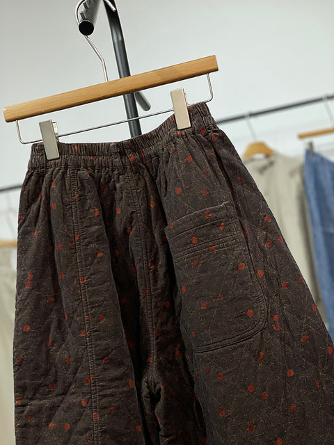 Pantaloni harem in denim con fiori retrò autunnali da donna