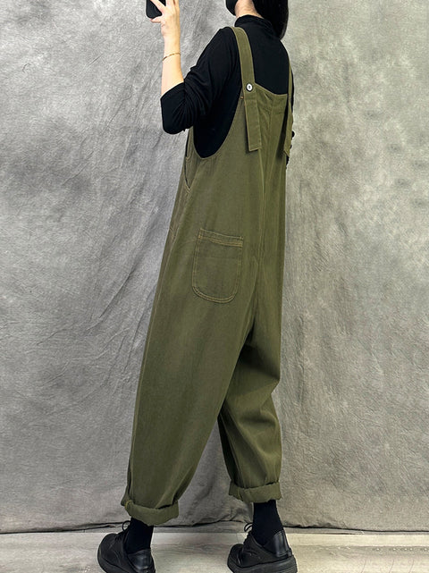 Women Casual Solid Cotton Loose Jumpsuits