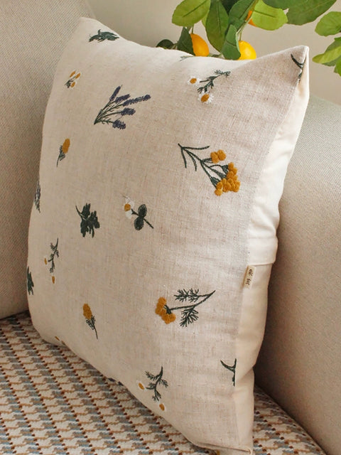 Artsy Floral Embroidery Linen Sofa Bed Pillowcases