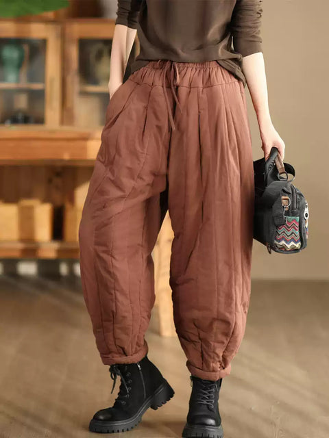 Women Winter Casual Solid Spliced Padded Harem Pants