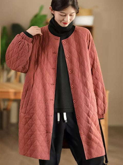 Cappotto imbottito in lino caldo e casual da donna autunno