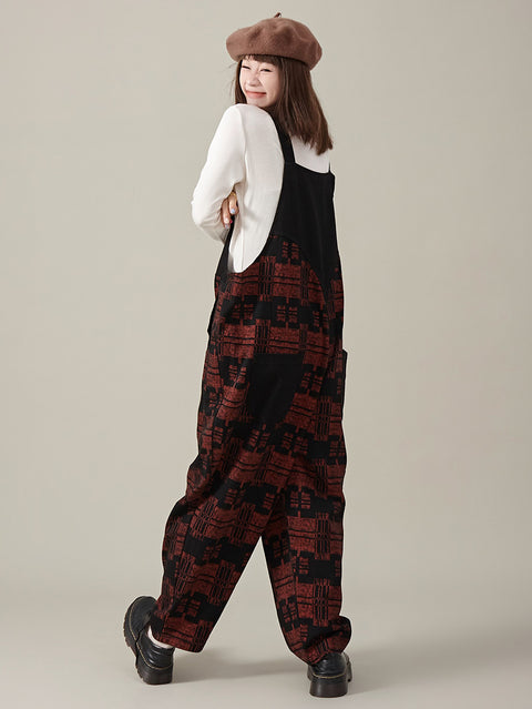 Women Retro Plaid Loose Jumpsuits