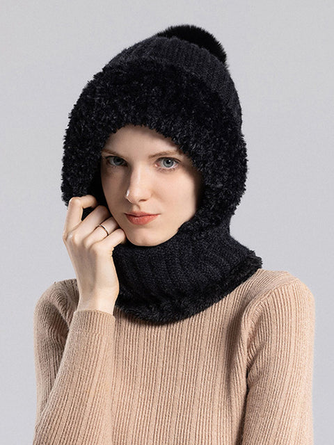 Cappello sciarpa in peluche lavorato a maglia caldo invernale da donna