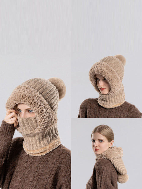 Cappello sciarpa in peluche lavorato a maglia caldo invernale da donna