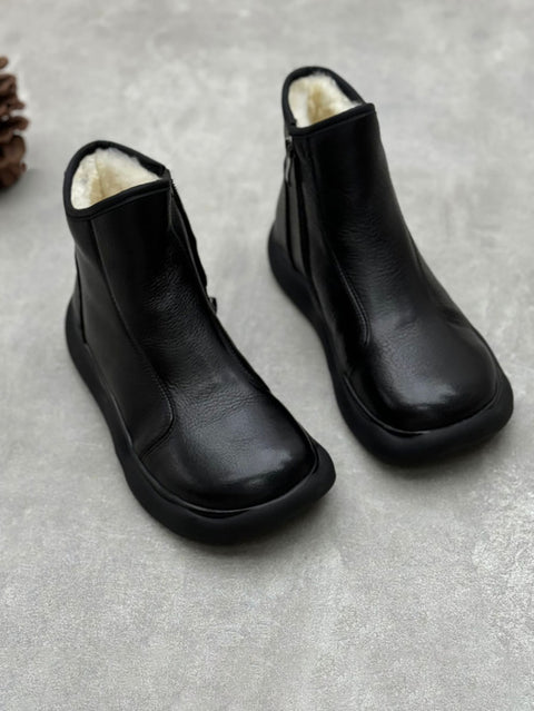 Women Winter Soft Leather Fleece-lined Flat Boots