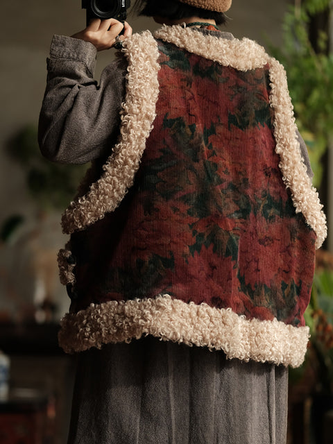 Gilet in cotone con patchwork di fiori etnici da donna