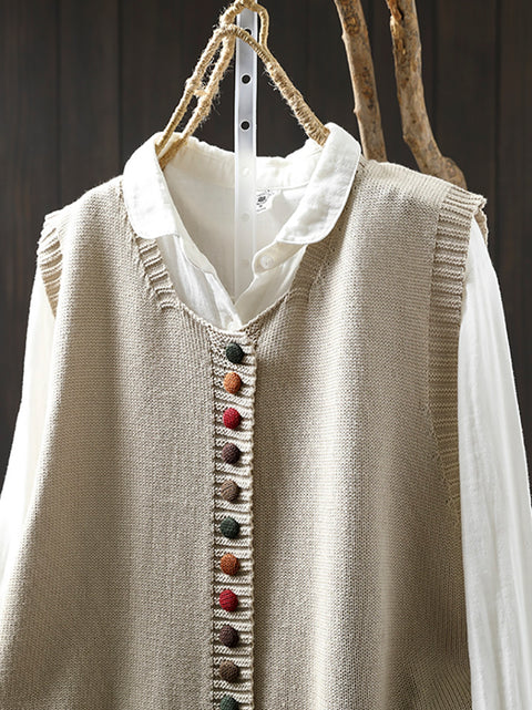 Gilet in maglia a trecce con scollo a V in lana autunnale casual da donna