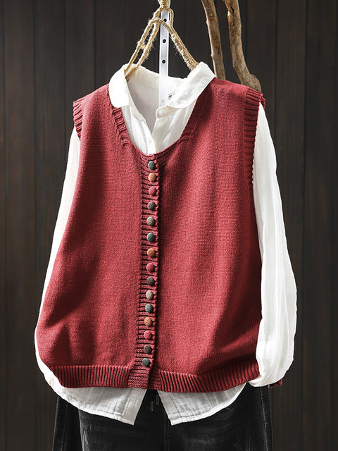 Gilet in maglia a trecce con scollo a V in lana autunnale casual da donna