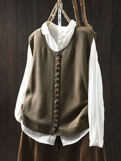 Gilet in maglia a trecce con scollo a V in lana autunnale casual da donna